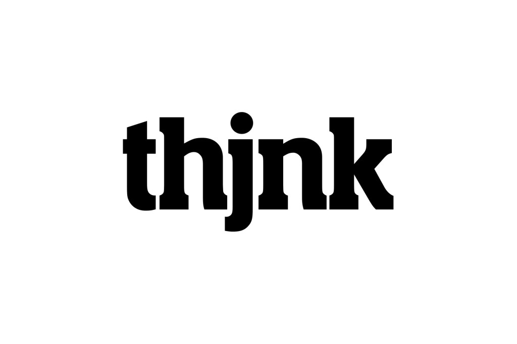 Logo von thjnk in fetter, schwarzer Schrift auf weißem Hintergrund.